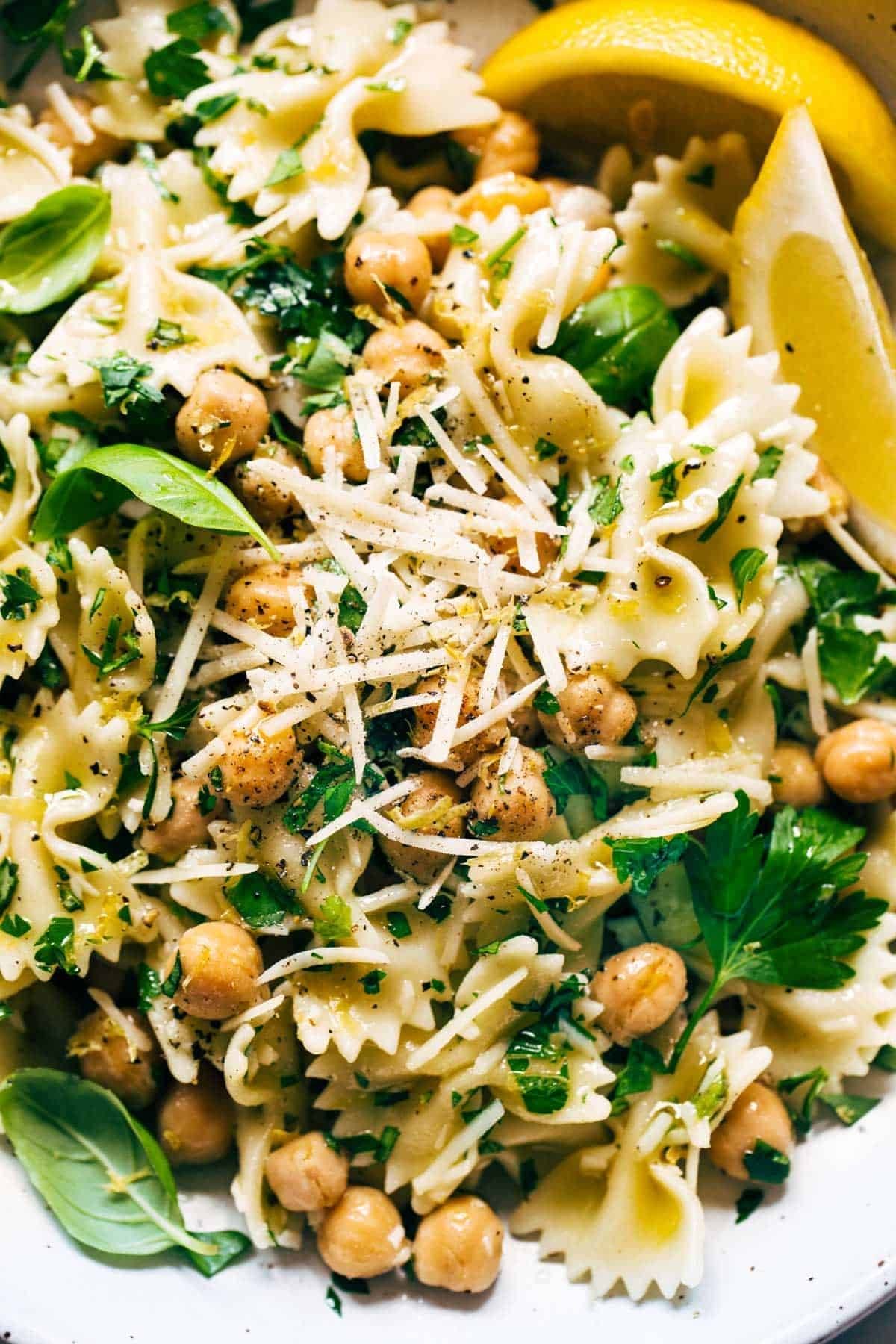 Pasta salad with chickpeas.