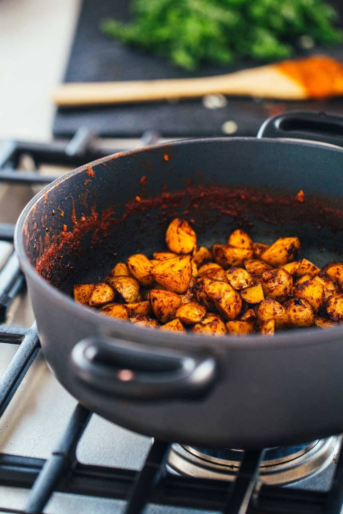 Potatoes in a pot.